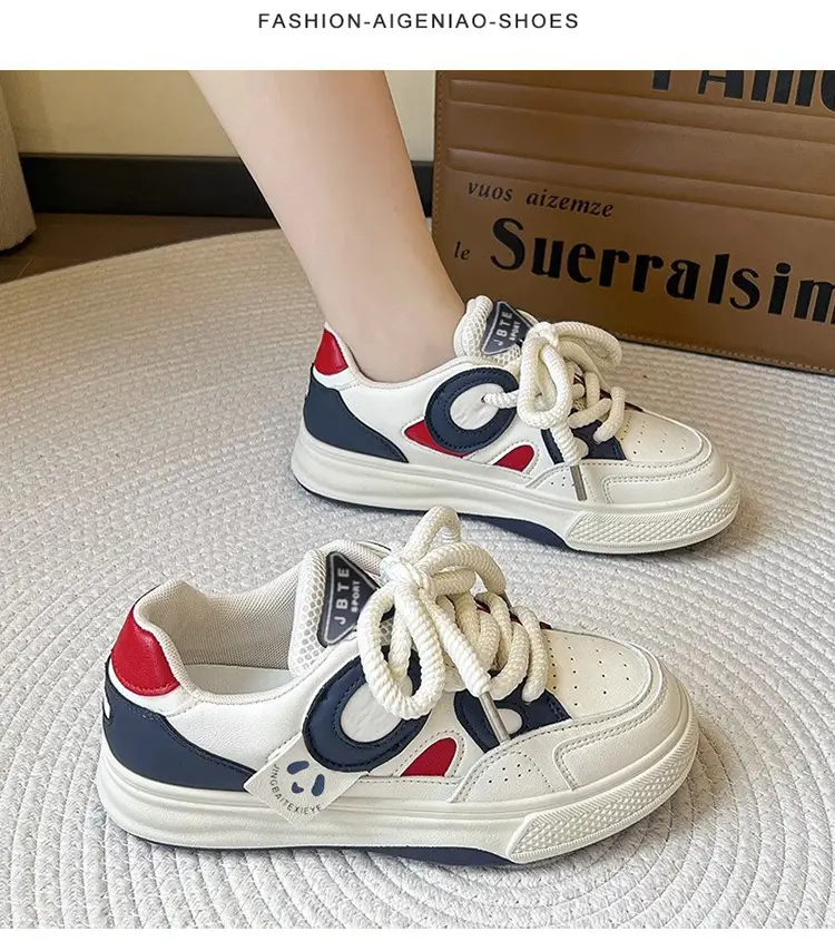 Leather Women's Shoes Trendy Fashion Low-Top Breathable Panda Casual Shoes Versatile Thick-Soled Lace-Up Women's Sneakers Wholesale — feature 28