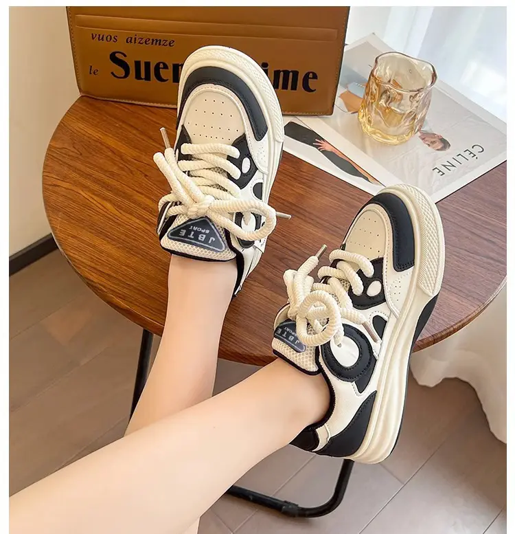 Leather Women's Shoes Trendy Fashion Low-Top Breathable Panda Casual Shoes Versatile Thick-Soled Lace-Up Women's Sneakers Wholesale — feature 29