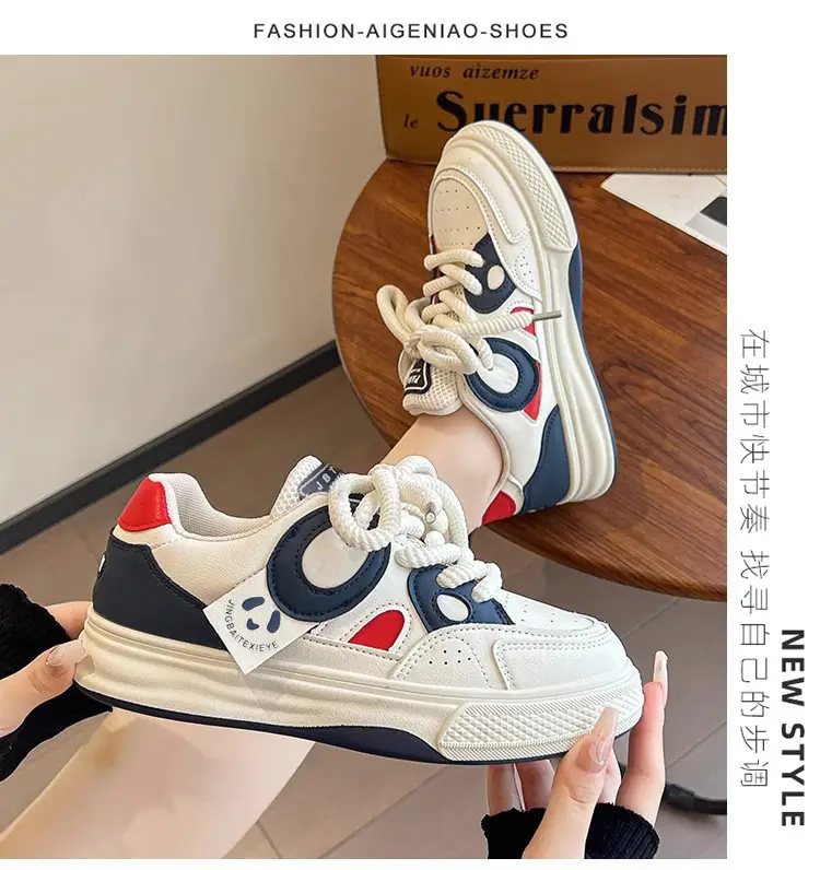 Leather Women's Shoes Trendy Fashion Low-Top Breathable Panda Casual Shoes Versatile Thick-Soled Lace-Up Women's Sneakers Wholesale — feature 30