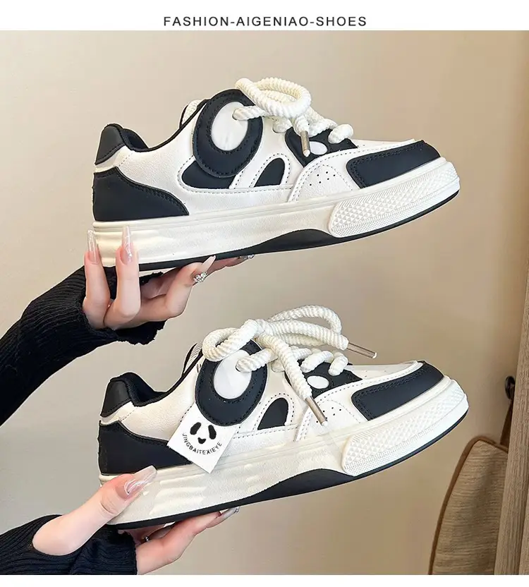 Leather Women's Shoes Trendy Fashion Low-Top Breathable Panda Casual Shoes Versatile Thick-Soled Lace-Up Women's Sneakers Wholesale — feature 31