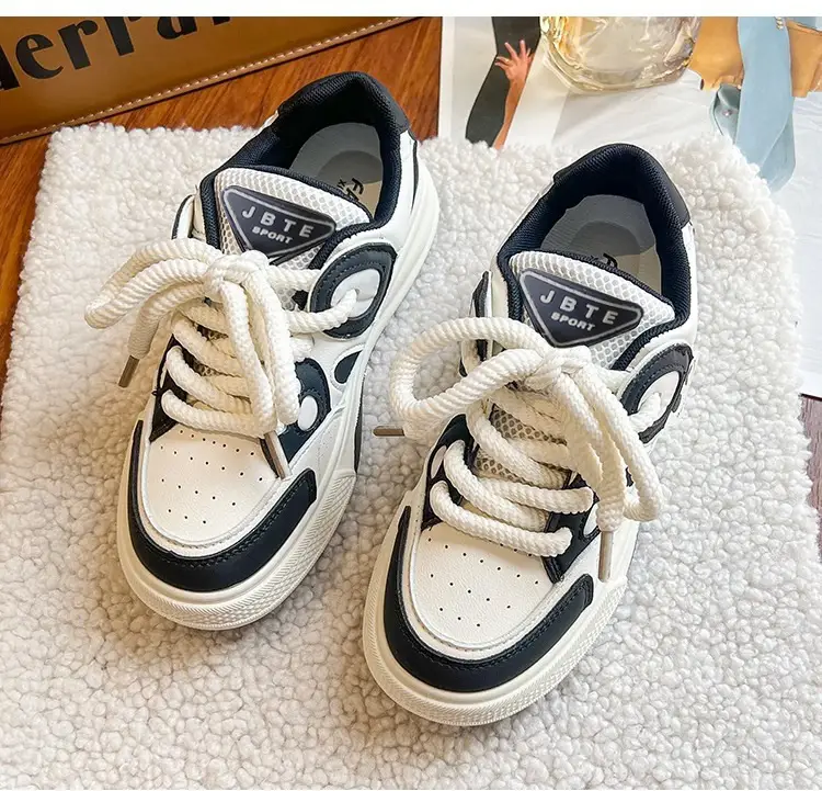 Leather Women's Shoes Trendy Fashion Low-Top Breathable Panda Casual Shoes Versatile Thick-Soled Lace-Up Women's Sneakers Wholesale — feature 32