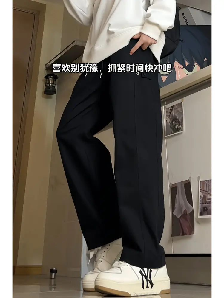 Hanlu Men's Black Patchwork Workwear Pants Spring New Pure Cotton