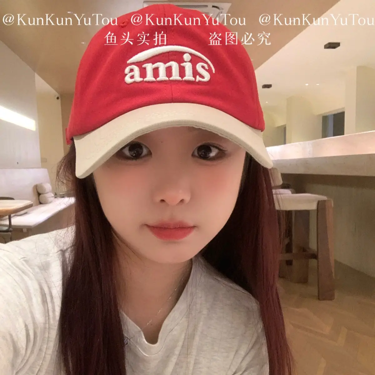 amis Letter Embroidered Soft Top Baseball Cap Red White