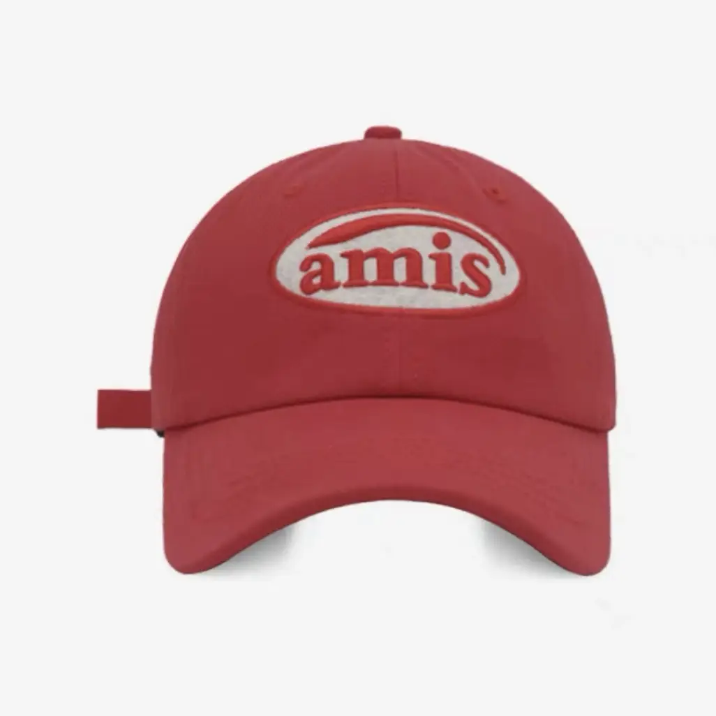 amis Letter Embroidered Soft Top Baseball Cap Red White
