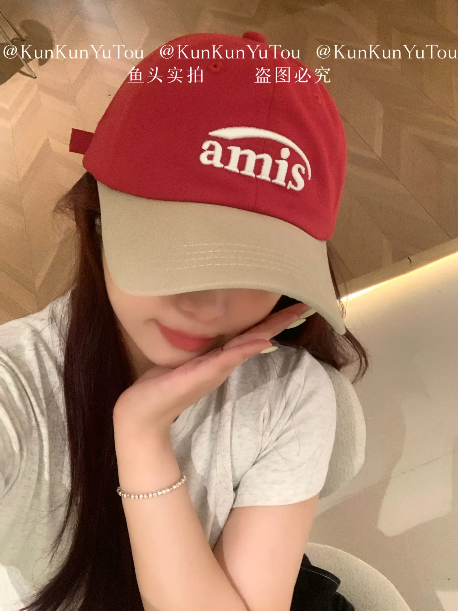 amis Letter Embroidered Soft Top Baseball Cap Red White — feature 3
