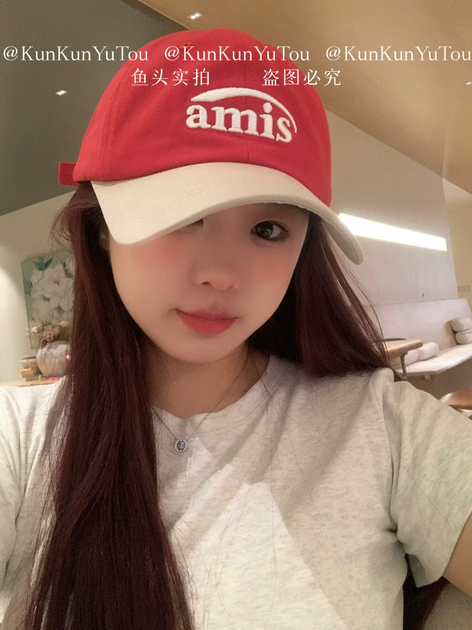 amis Letter Embroidered Soft Top Baseball Cap Red White — feature 5