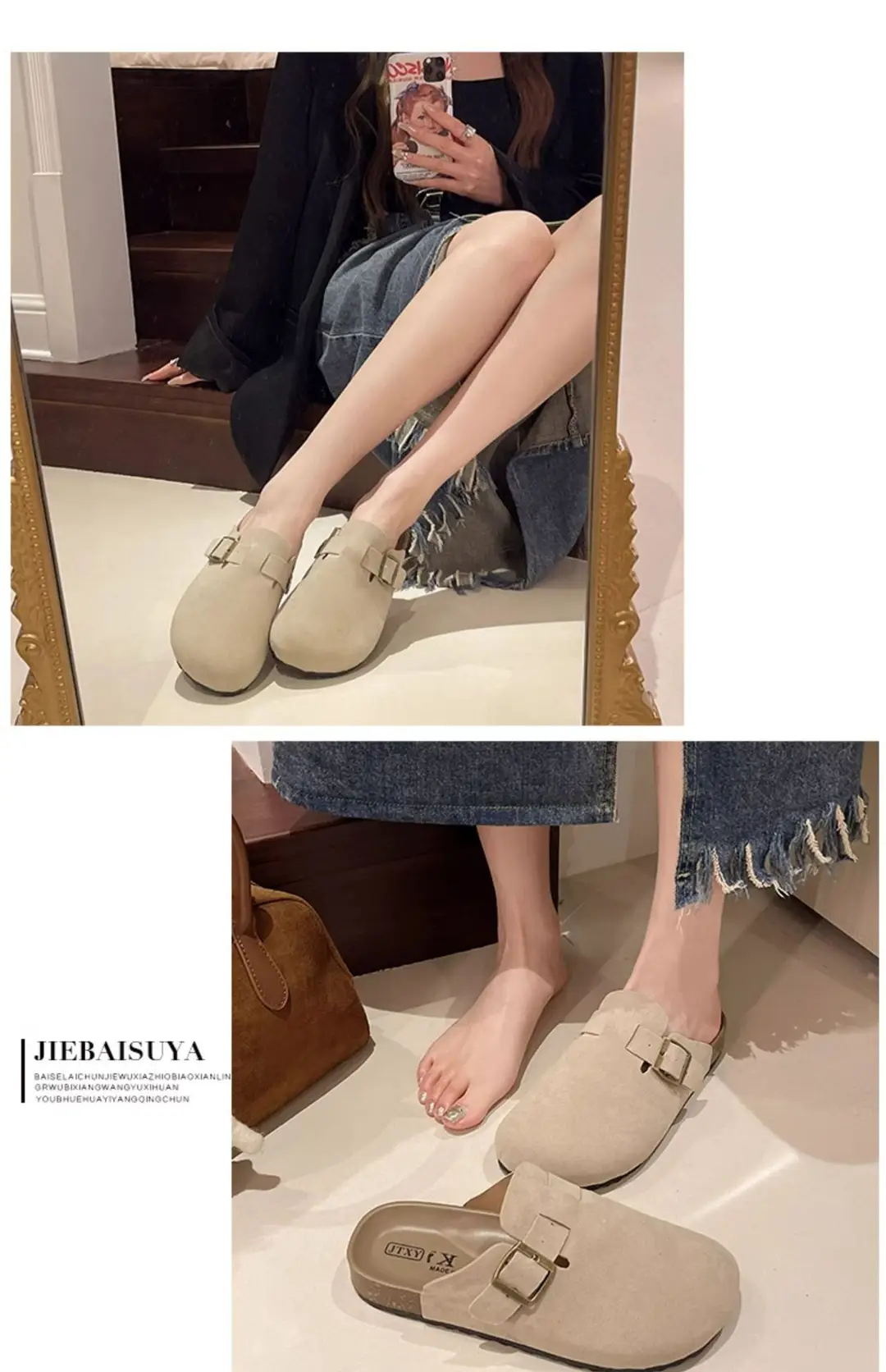 Birkenstock Shoes for Women Wholesale New Spring and Summer Retro Closed-Toe Half Slippers for Outdoor Wear Flat Slip-On Lazy Shoes — feature 13