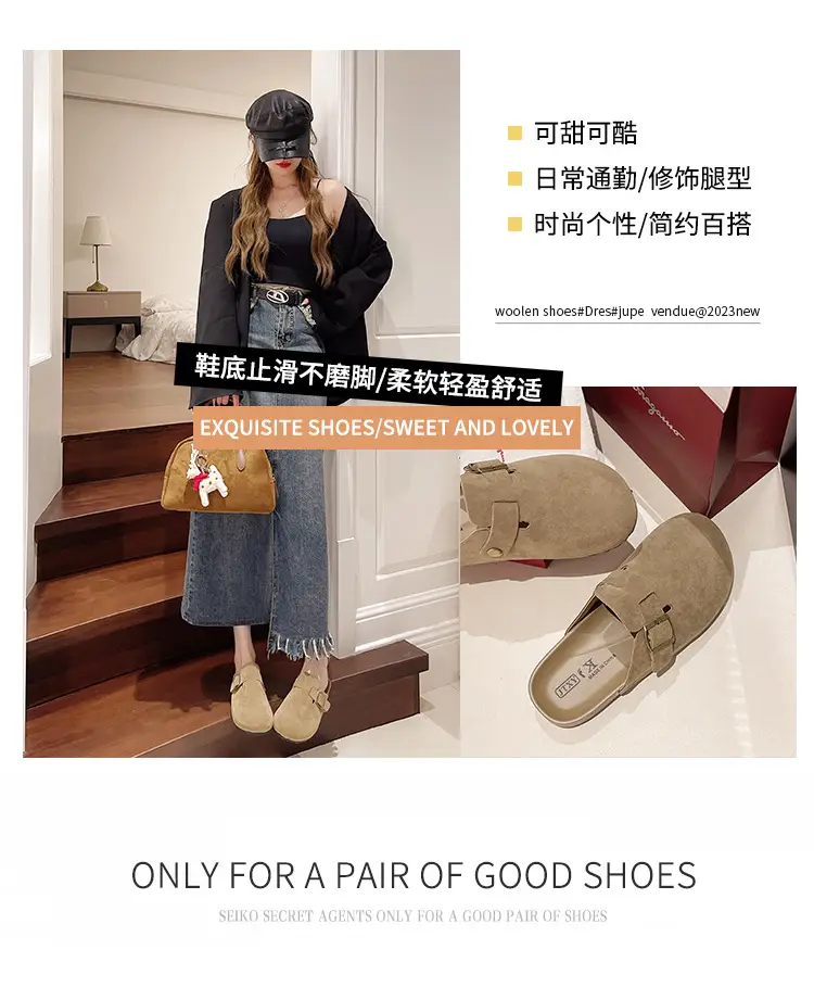 Birkenstock Shoes for Women Wholesale New Spring and Summer Retro Closed-Toe Half Slippers for Outdoor Wear Flat Slip-On Lazy Shoes — feature 2