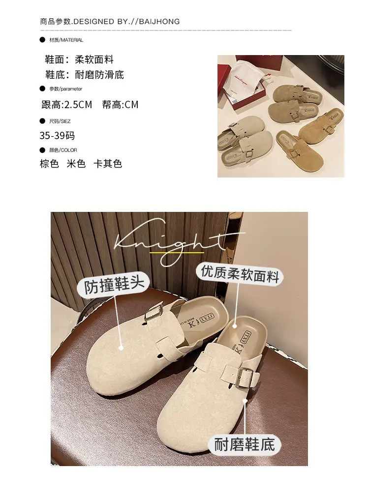 Birkenstock Shoes for Women Wholesale New Spring and Summer Retro Closed-Toe Half Slippers for Outdoor Wear Flat Slip-On Lazy Shoes — feature 3