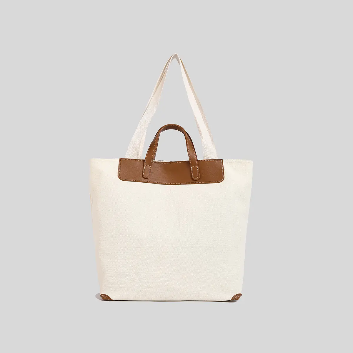Women Canvas Tote Bag with Black Zipper & Handles - Image 2