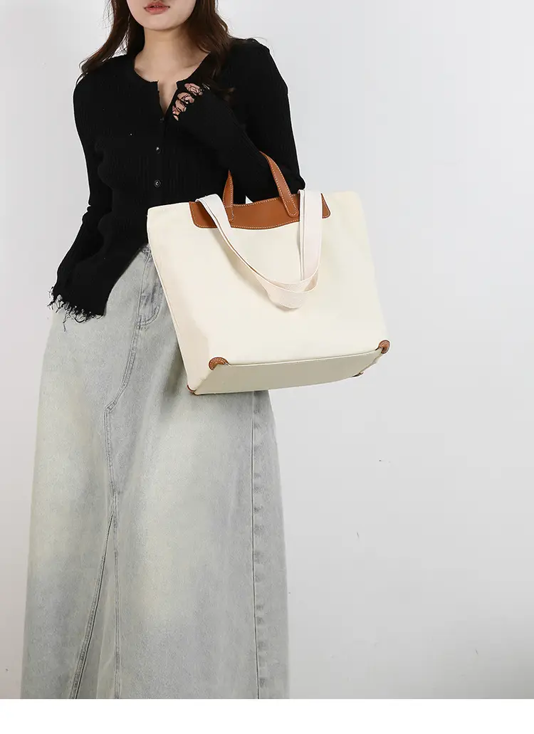Women Canvas Tote Bag with Black Zipper & Handles — feature 1