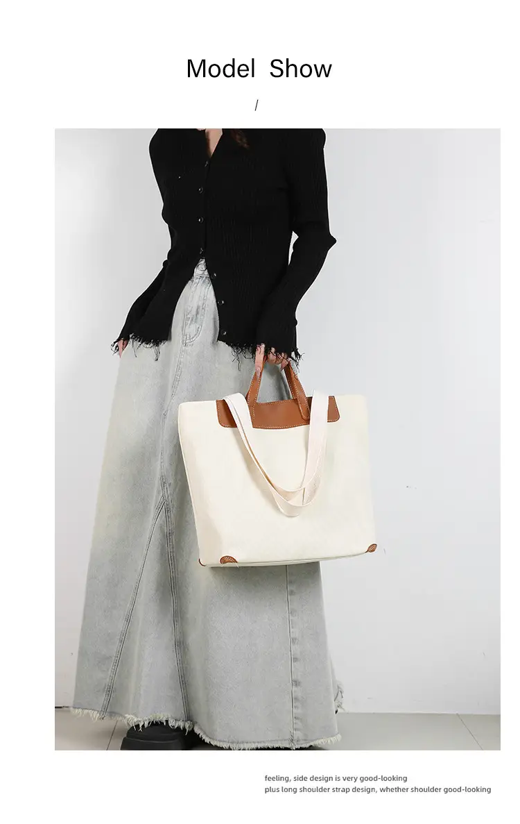 Women Canvas Tote Bag with Black Zipper & Handles — feature 12