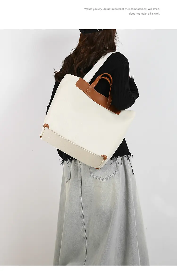 Women Canvas Tote Bag with Black Zipper & Handles — feature 13
