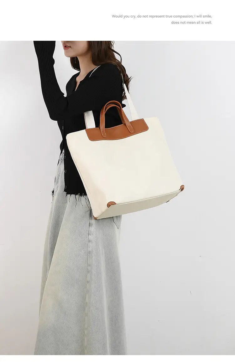 Women Canvas Tote Bag with Black Zipper & Handles — feature 14