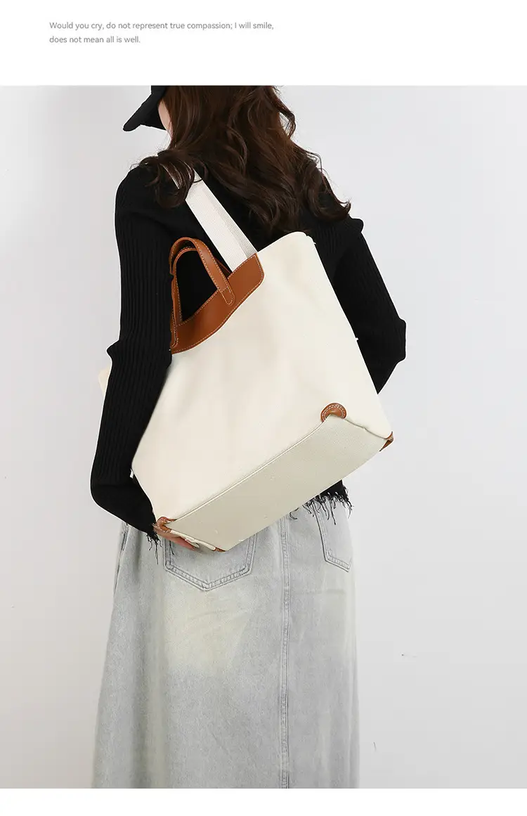 Women Canvas Tote Bag with Black Zipper & Handles — feature 15