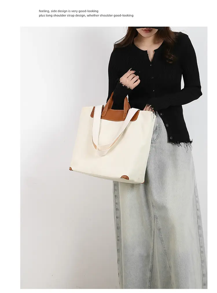 Women Canvas Tote Bag with Black Zipper & Handles — feature 16