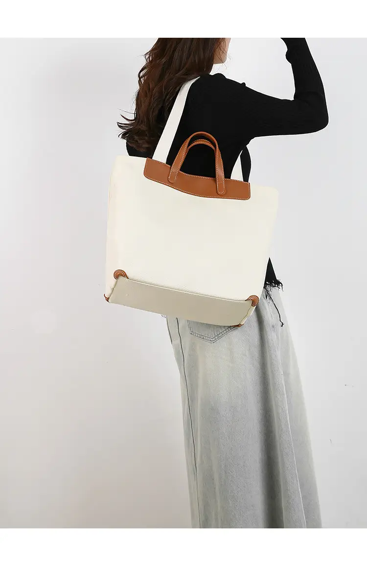 Women Canvas Tote Bag with Black Zipper & Handles — feature 17