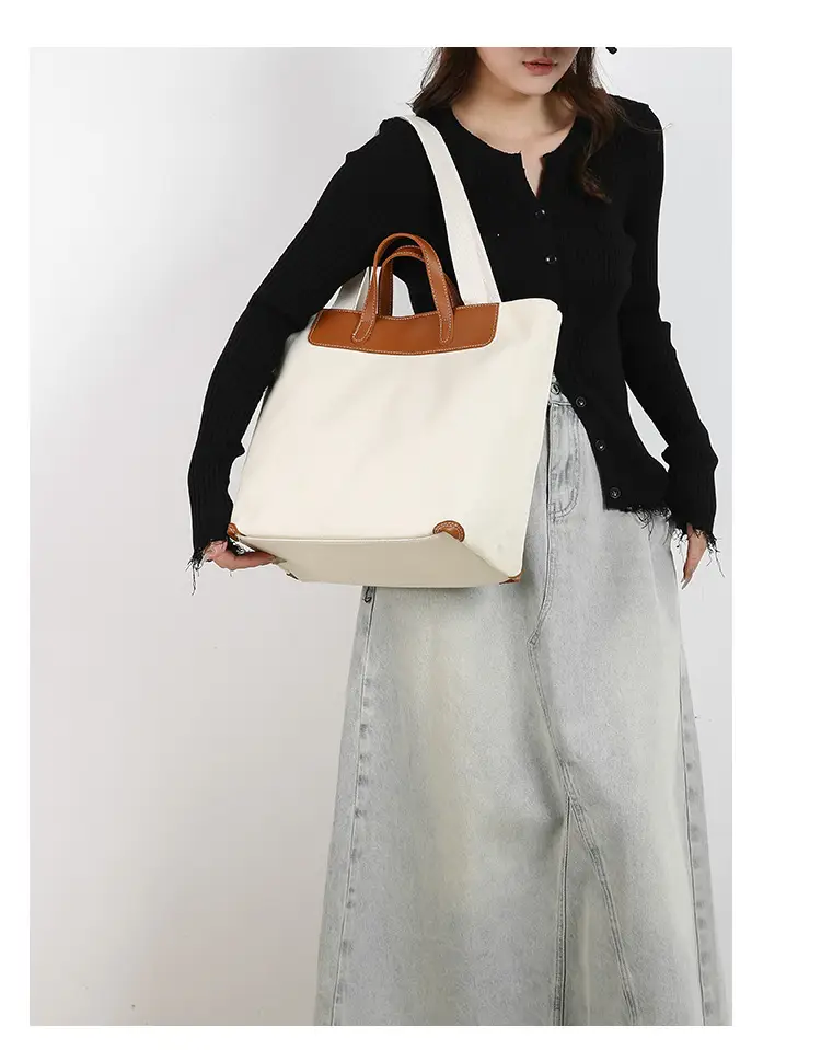Women Canvas Tote Bag with Black Zipper & Handles — feature 18