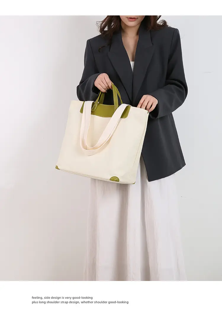 Women Canvas Tote Bag with Black Zipper & Handles — feature 21