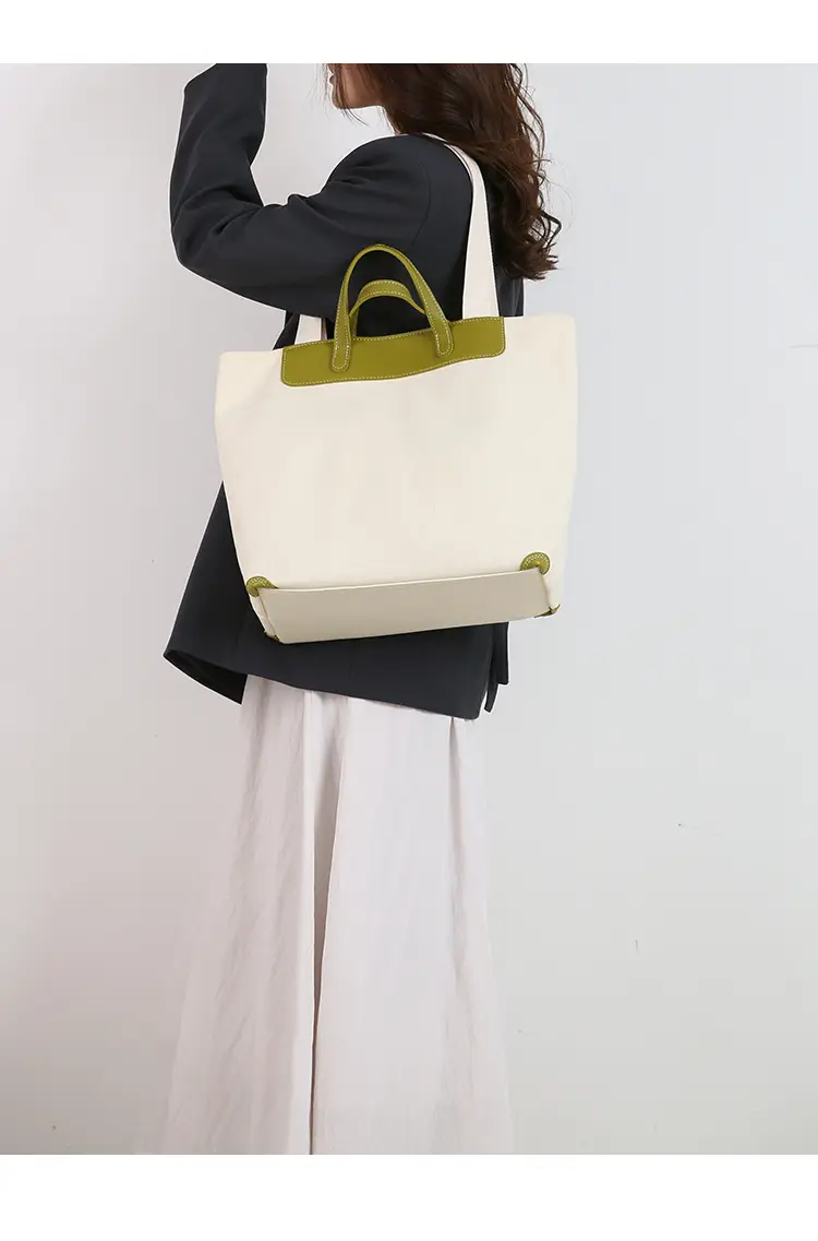 Women Canvas Tote Bag with Black Zipper & Handles — feature 24