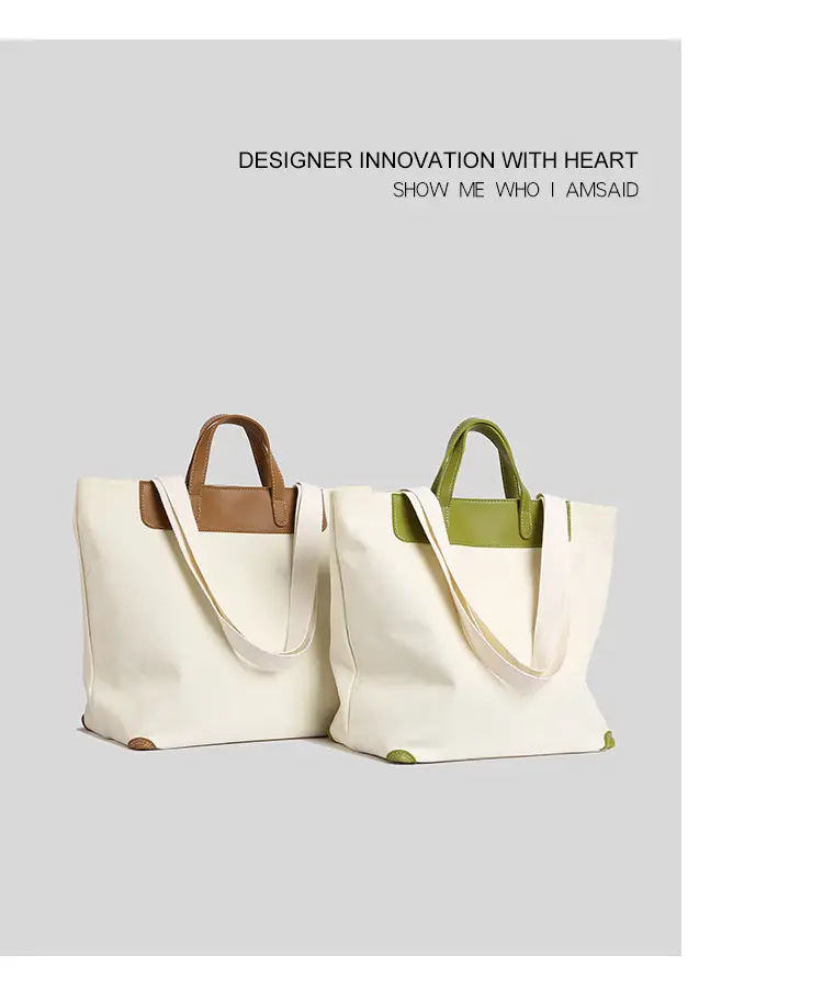 Women Canvas Tote Bag with Black Zipper & Handles — feature 3