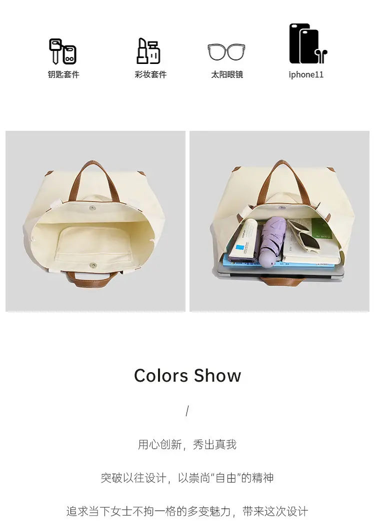Women Canvas Tote Bag with Black Zipper & Handles — feature 5