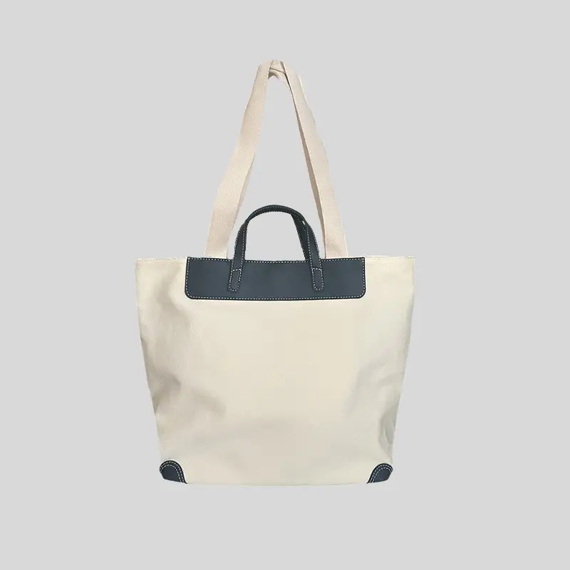 Women Canvas Tote Bag with Black Zipper & Handles - Image 3