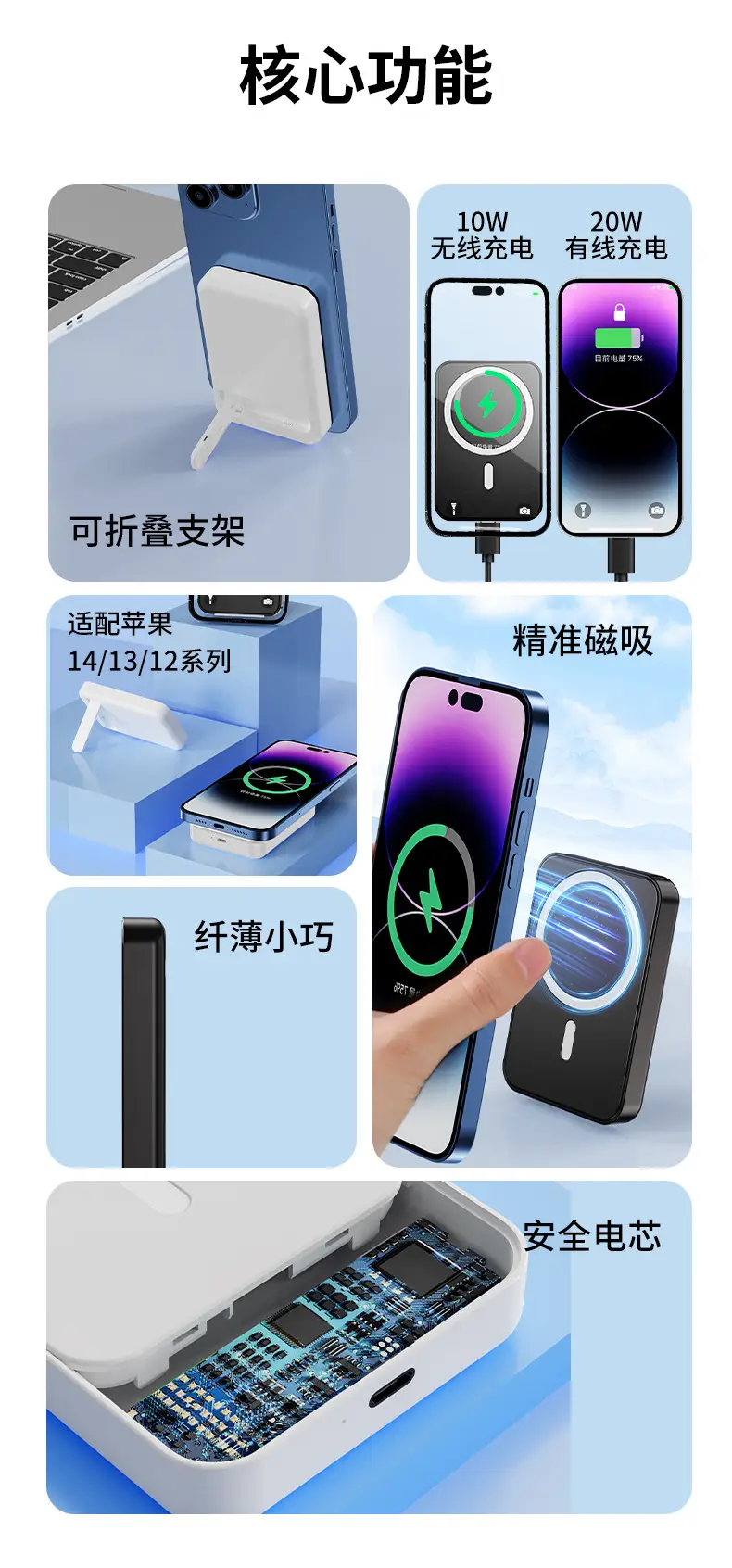 New Magsafe gradient magnetic bracket wireless charging treasure portable mobile power mini 10000 mA — feature 2