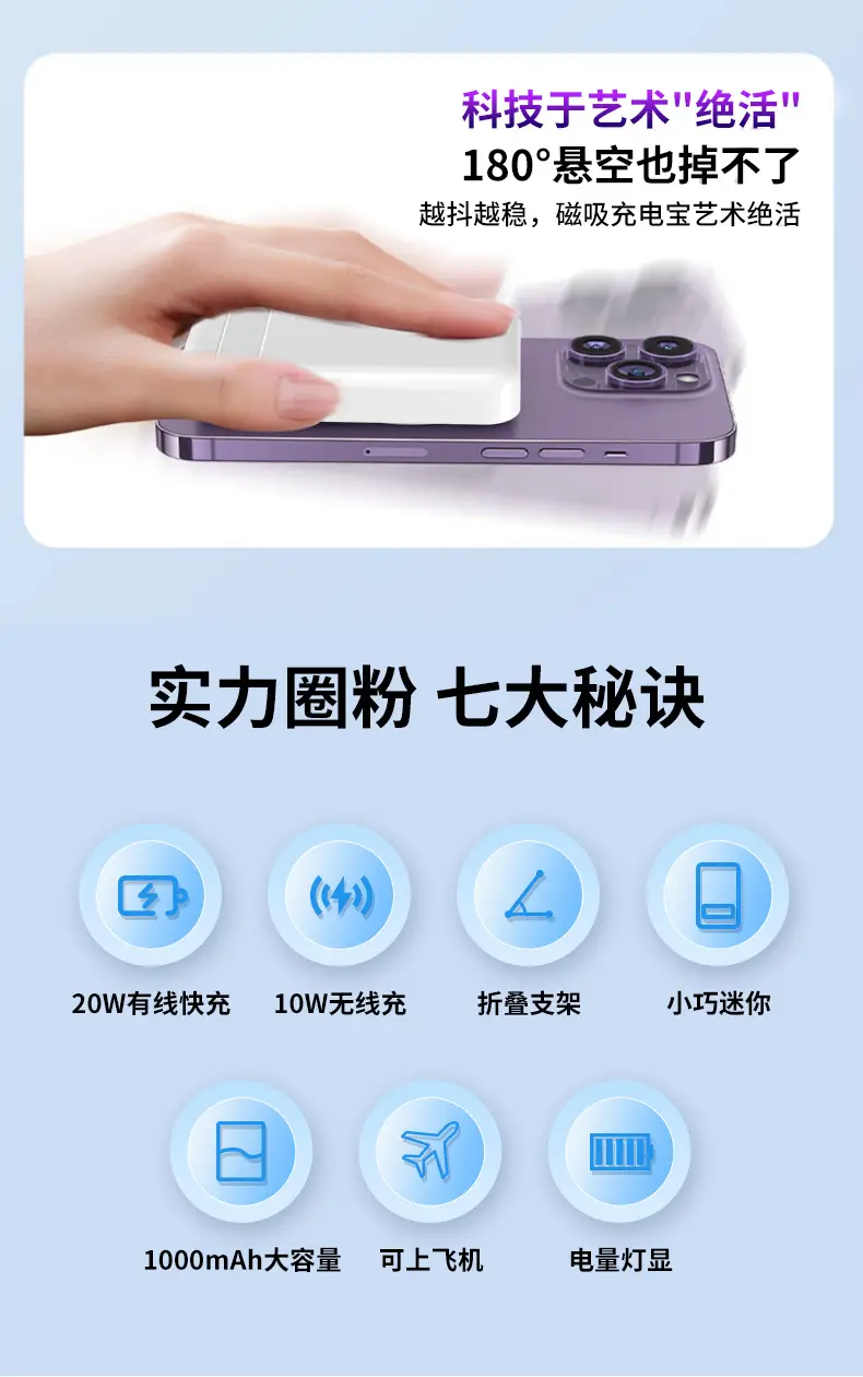 New Magsafe gradient magnetic bracket wireless charging treasure portable mobile power mini 10000 mA — feature 9