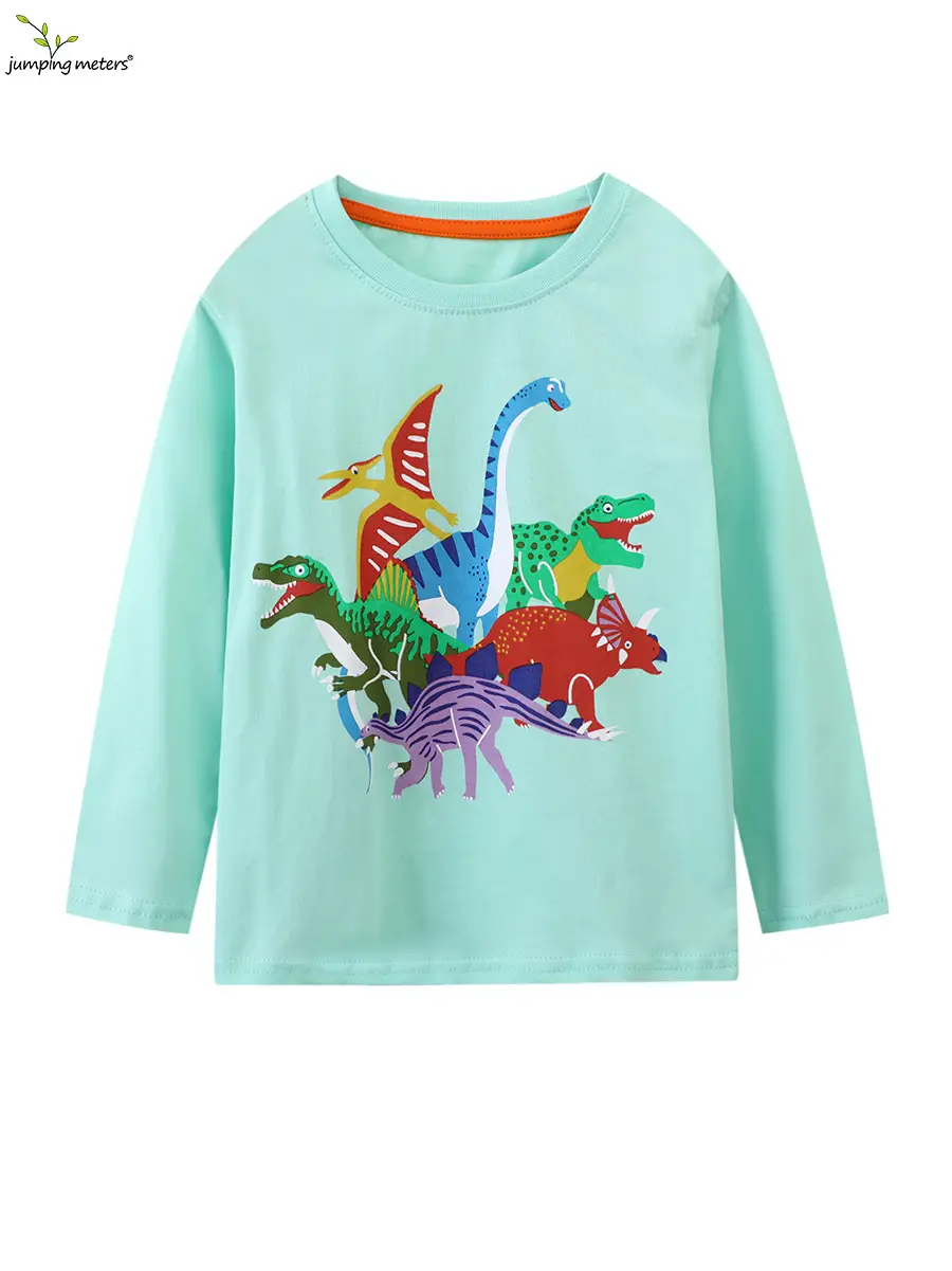 Boys Cotton Long Sleeve T-Shirt with Dinosaur Print Mint Green - Image 2