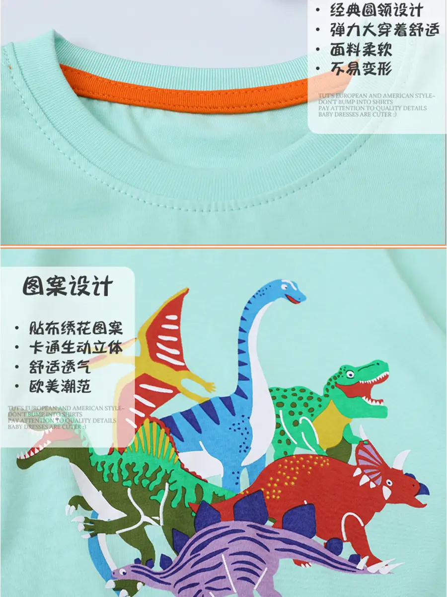 Boys Cotton Long Sleeve T-Shirt with Dinosaur Print Mint Green - Image 5
