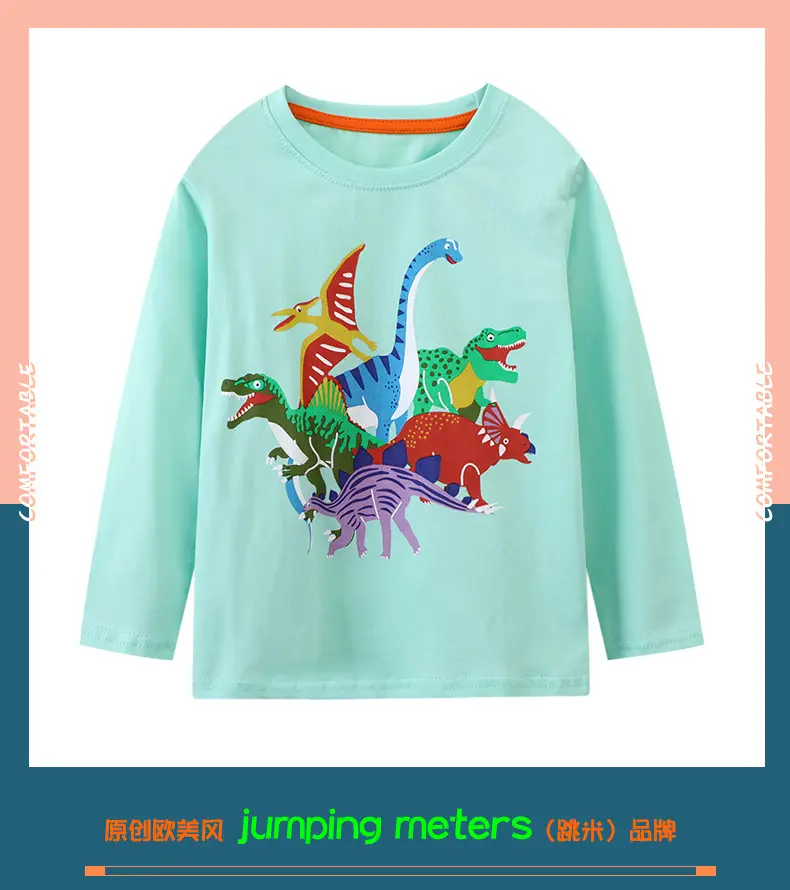 Boys Cotton Long Sleeve T-Shirt with Dinosaur Print Mint Green — feature 2