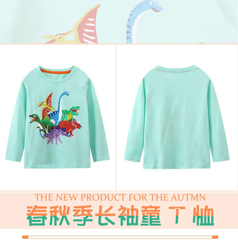 Boys Cotton Long Sleeve T-Shirt with Dinosaur Print Mint Green — feature 3