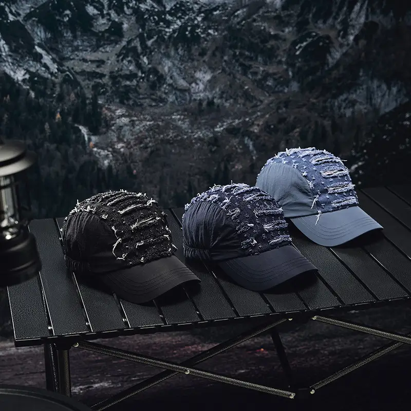 Blue Ripped Denim Washed Baseball Cap - Image 6