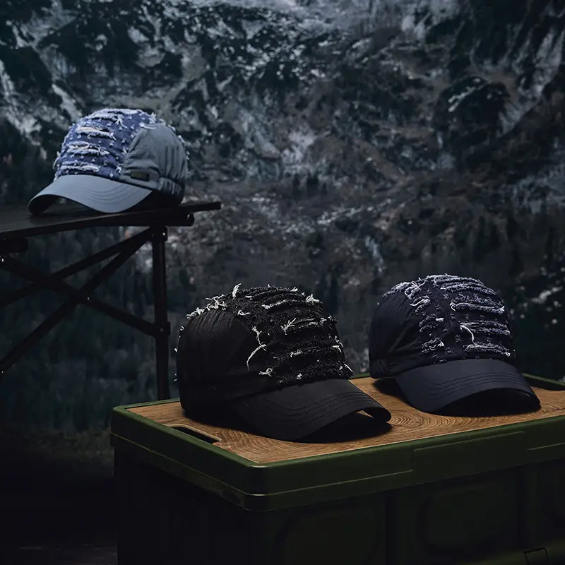 Blue Ripped Denim Washed Baseball Cap - Image 7