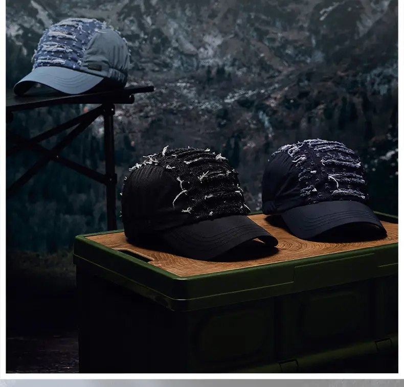 Blue Ripped Denim Washed Baseball Cap — feature 19