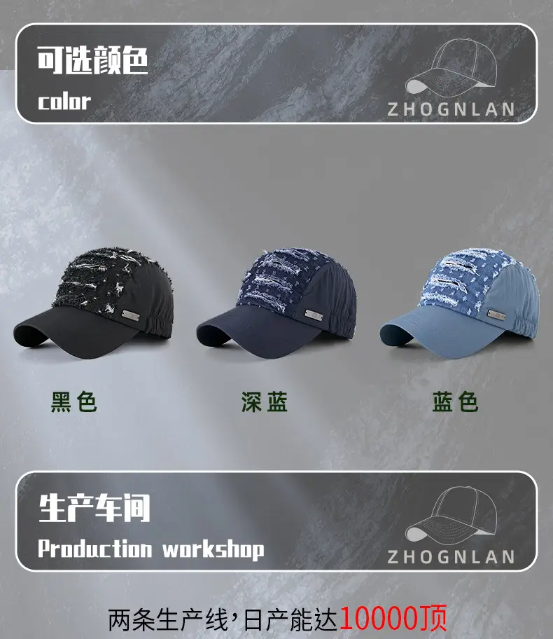 Blue Ripped Denim Washed Baseball Cap — feature 23