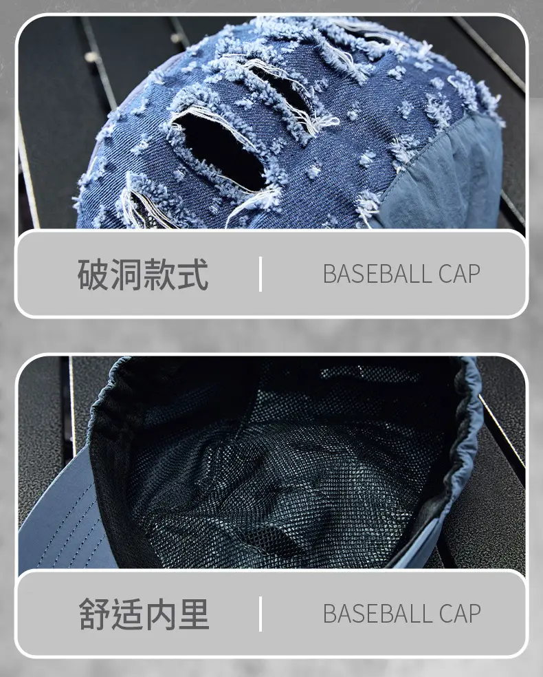 Blue Ripped Denim Washed Baseball Cap — feature 28
