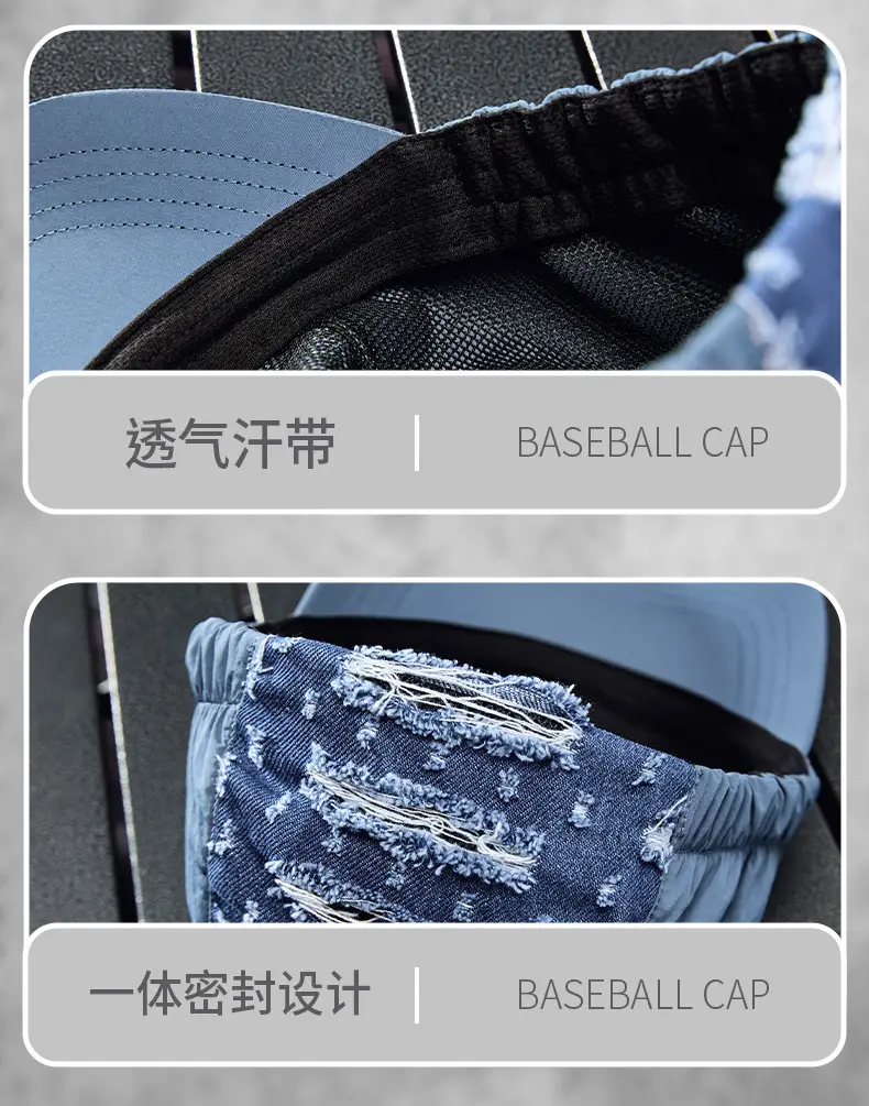 Blue Ripped Denim Washed Baseball Cap — feature 29