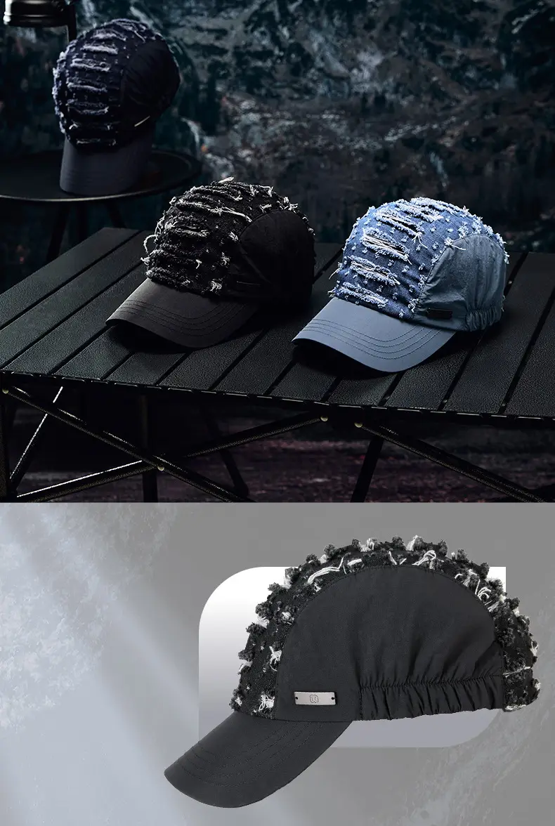 Blue Ripped Denim Washed Baseball Cap — feature 7