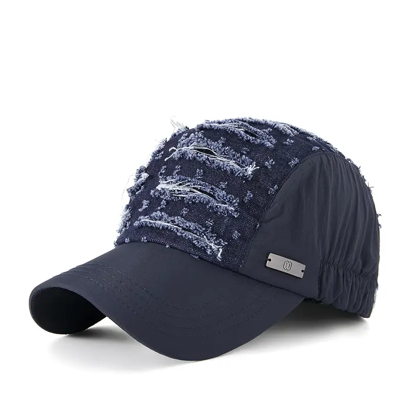 Blue Ripped Denim Washed Baseball Cap - Image 2