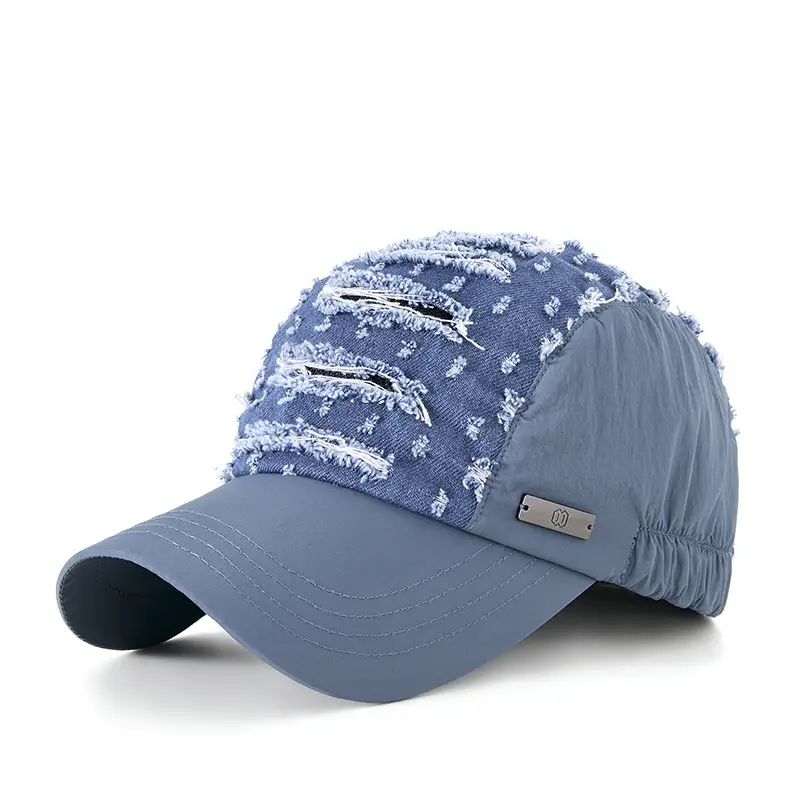 Blue Ripped Denim Washed Baseball Cap - Image 3