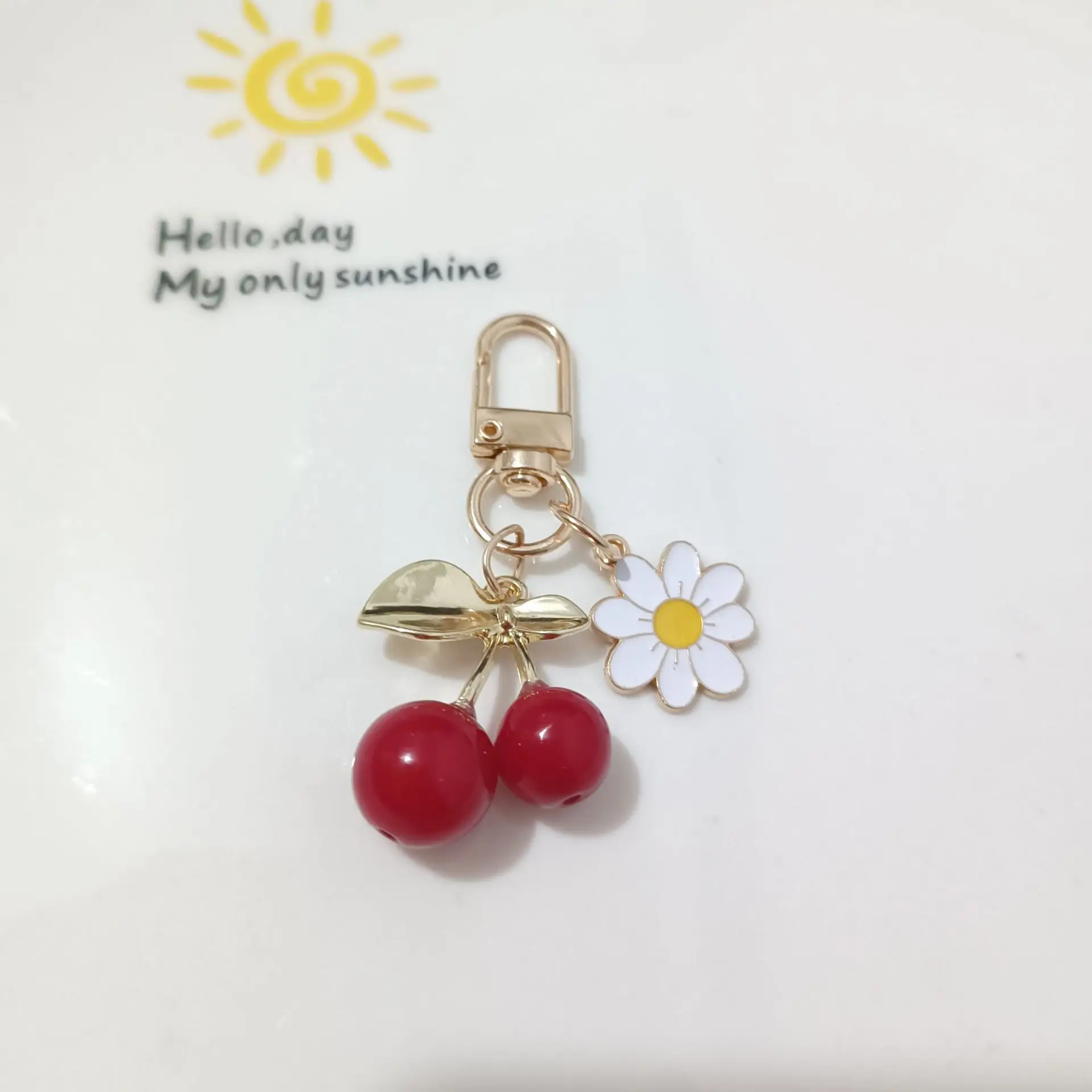 Korean Style Cherry Pendant Keychain Gold Leaf Alloy - Image 10