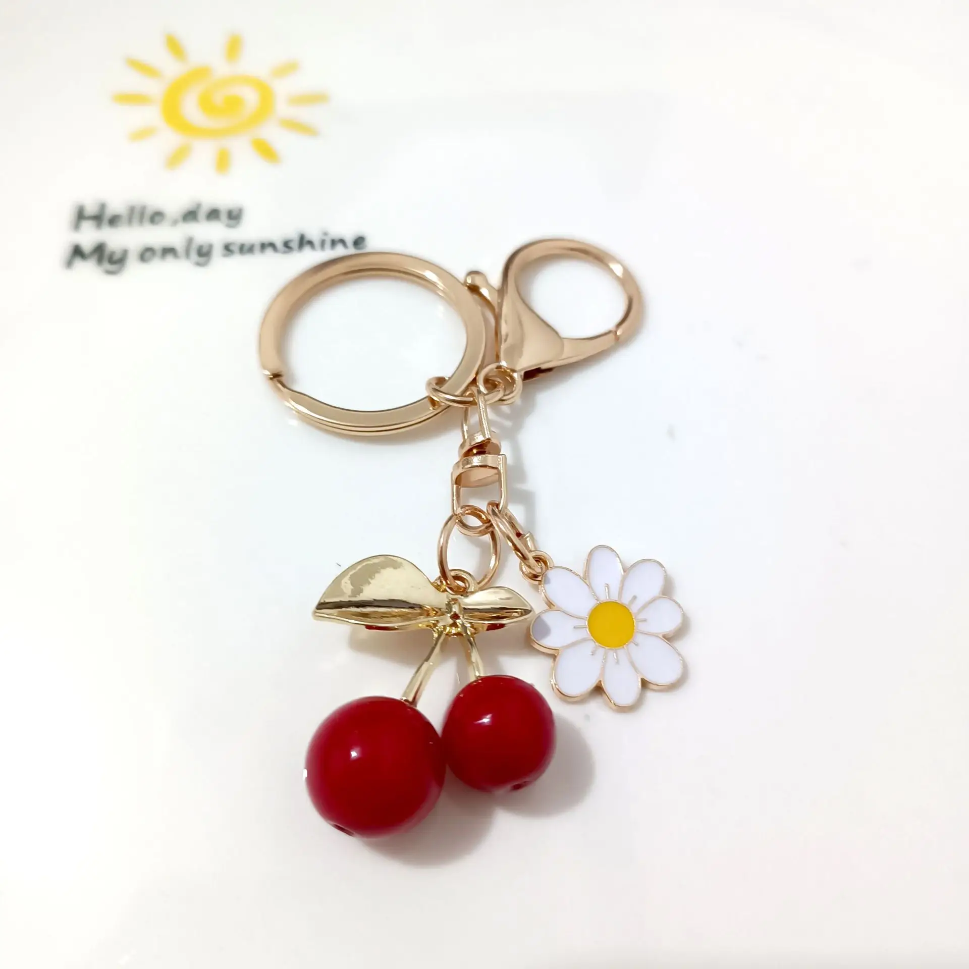 Korean Style Cherry Pendant Keychain Gold Leaf Alloy - Image 13