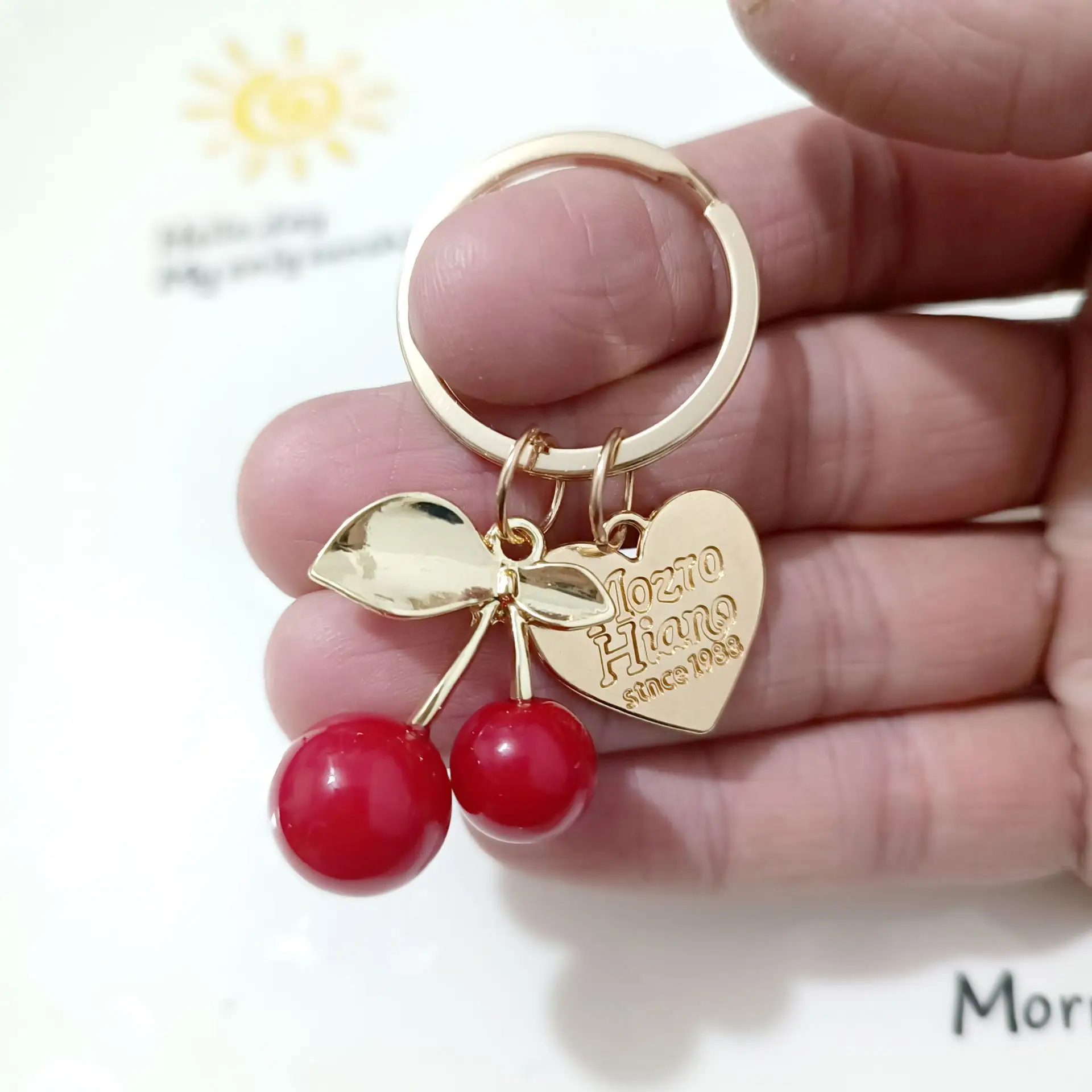Korean Style Cherry Pendant Keychain Gold Leaf Alloy - Image 19