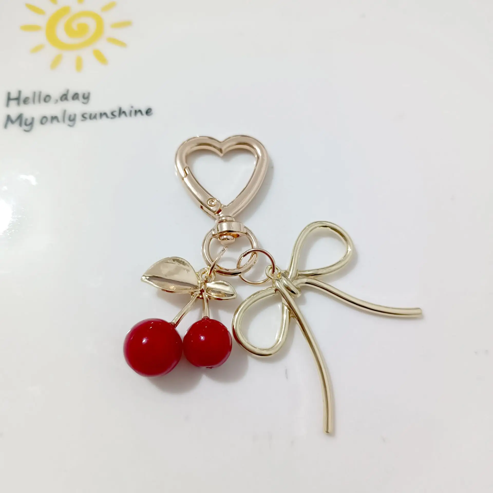 Korean Style Cherry Pendant Keychain Gold Leaf Alloy - Image 20