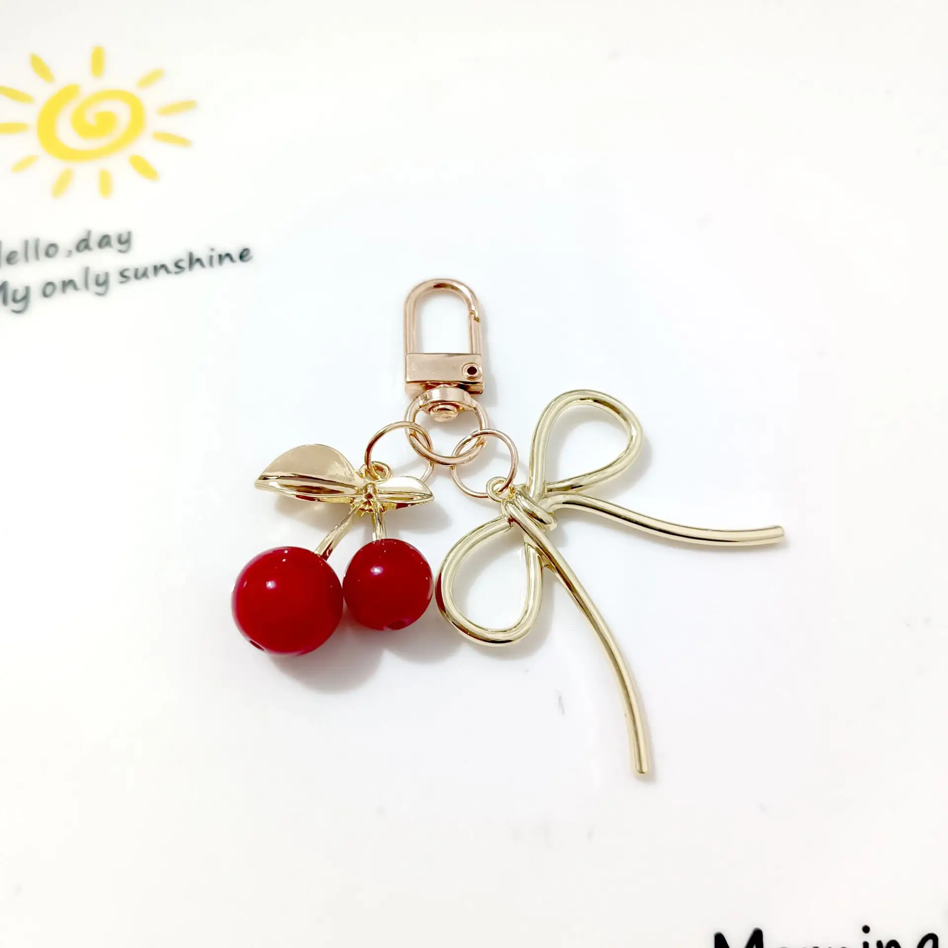 Korean Style Cherry Pendant Keychain Gold Leaf Alloy - Image 21