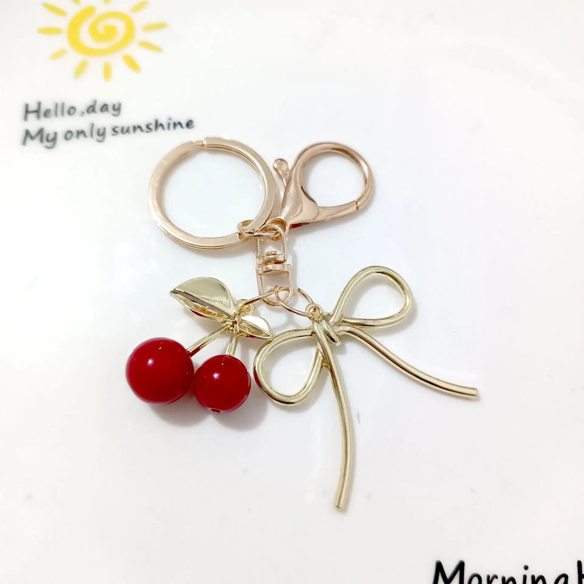 Korean Style Cherry Pendant Keychain Gold Leaf Alloy - Image 22