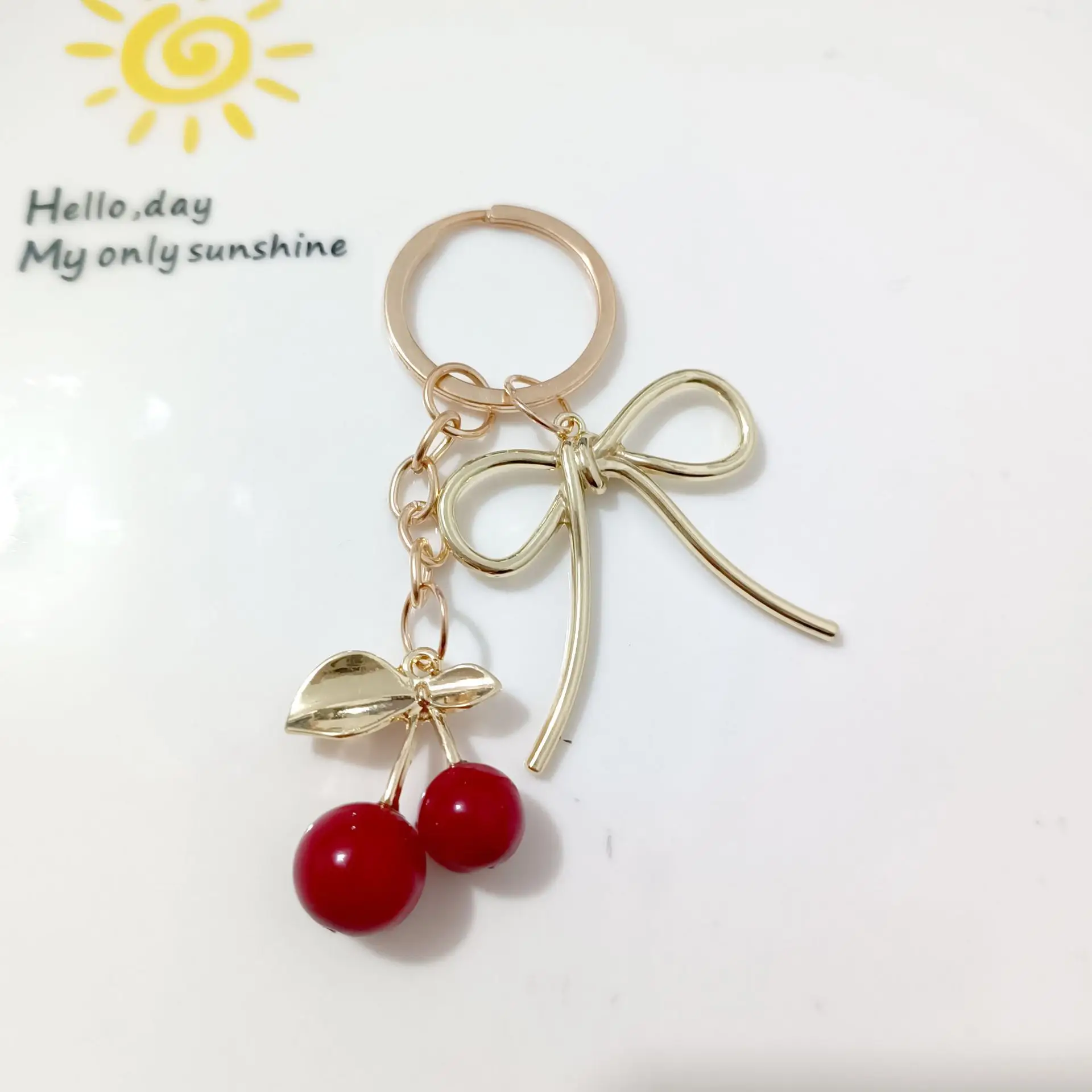 Korean Style Cherry Pendant Keychain Gold Leaf Alloy - Image 23
