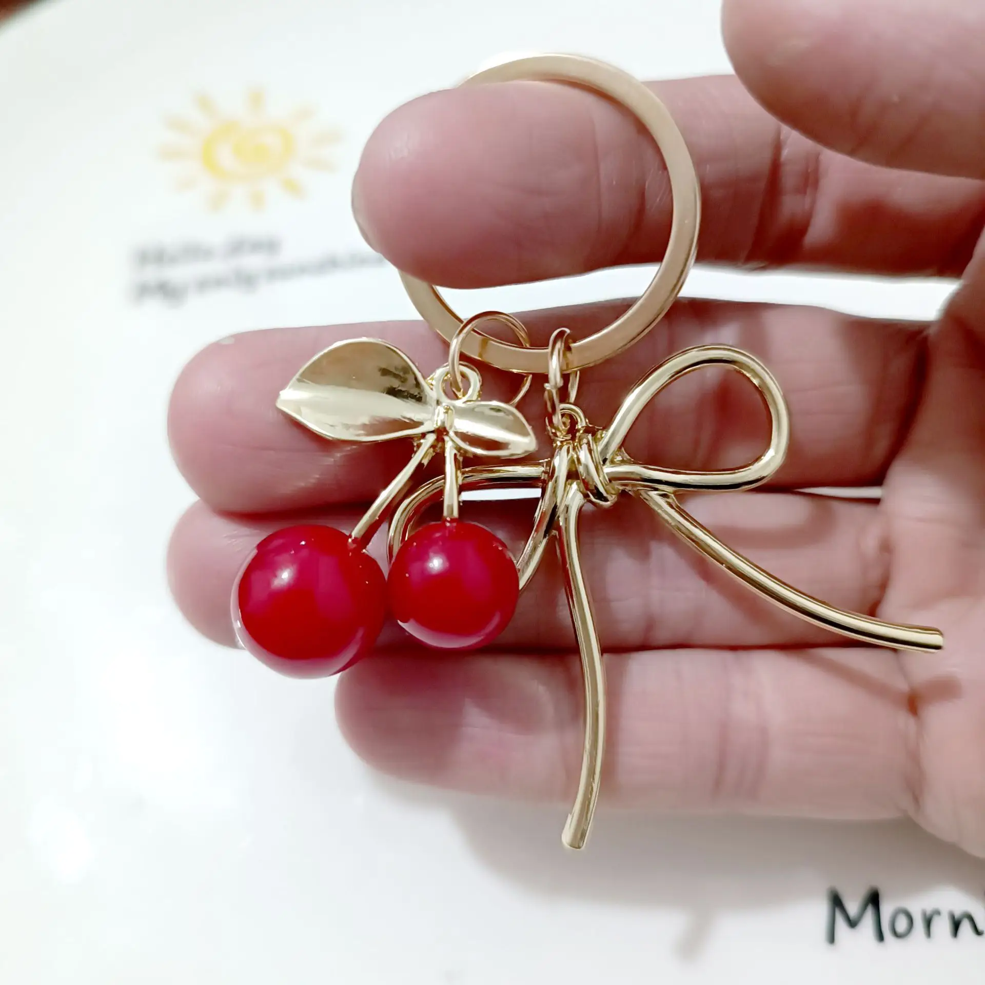 Korean Style Cherry Pendant Keychain Gold Leaf Alloy - Image 24